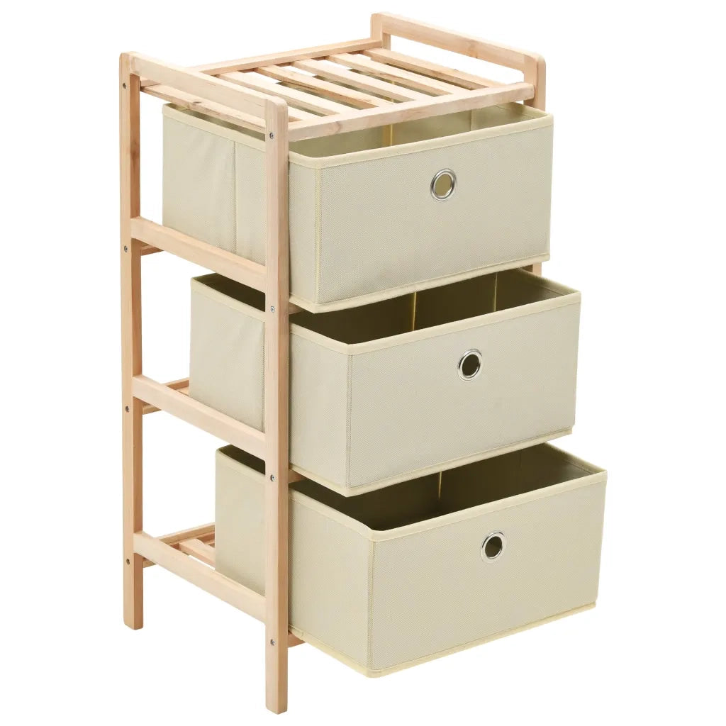 Scaffale con 3 Cesti in Tessuto in Legno di Cedro Beige 246433