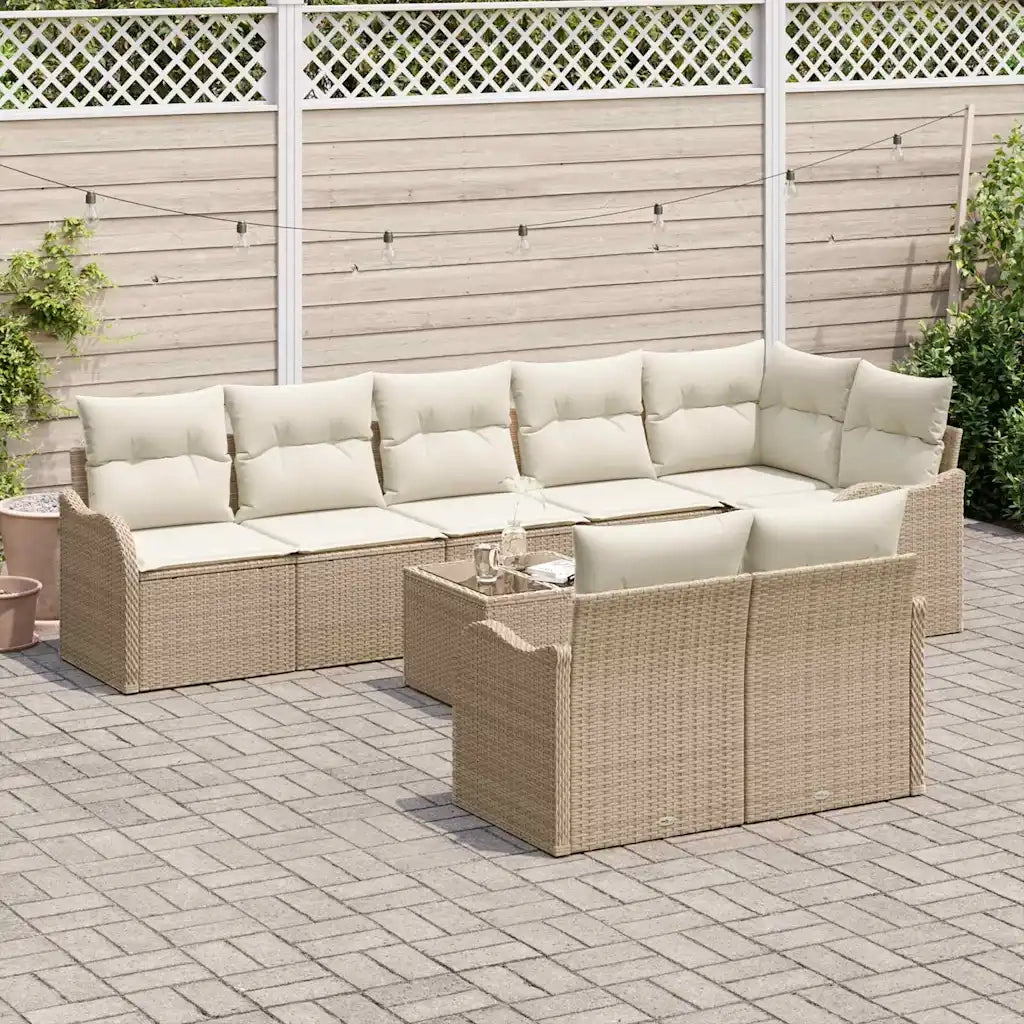 Set Divano da Giardino 9 pcs Beige e Bianco polyrattan 3354430