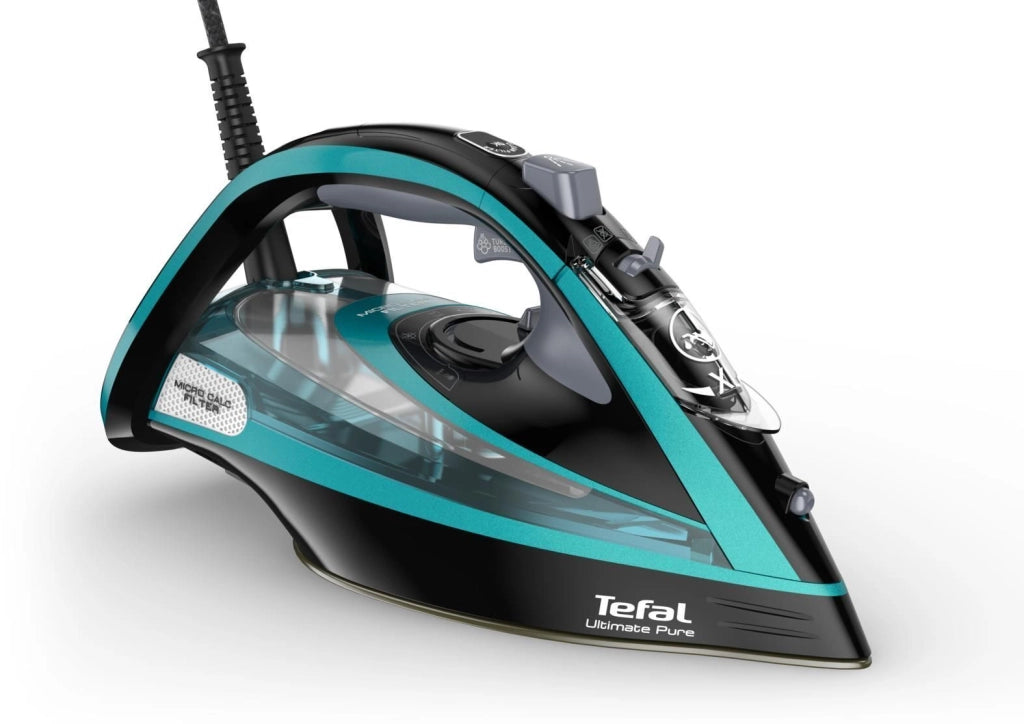 Tefal Ultimate Pure FV9844 Ferro da stiro a secco e a vapore Piastra Durilium Autoclean 3200 W Nero, Blu