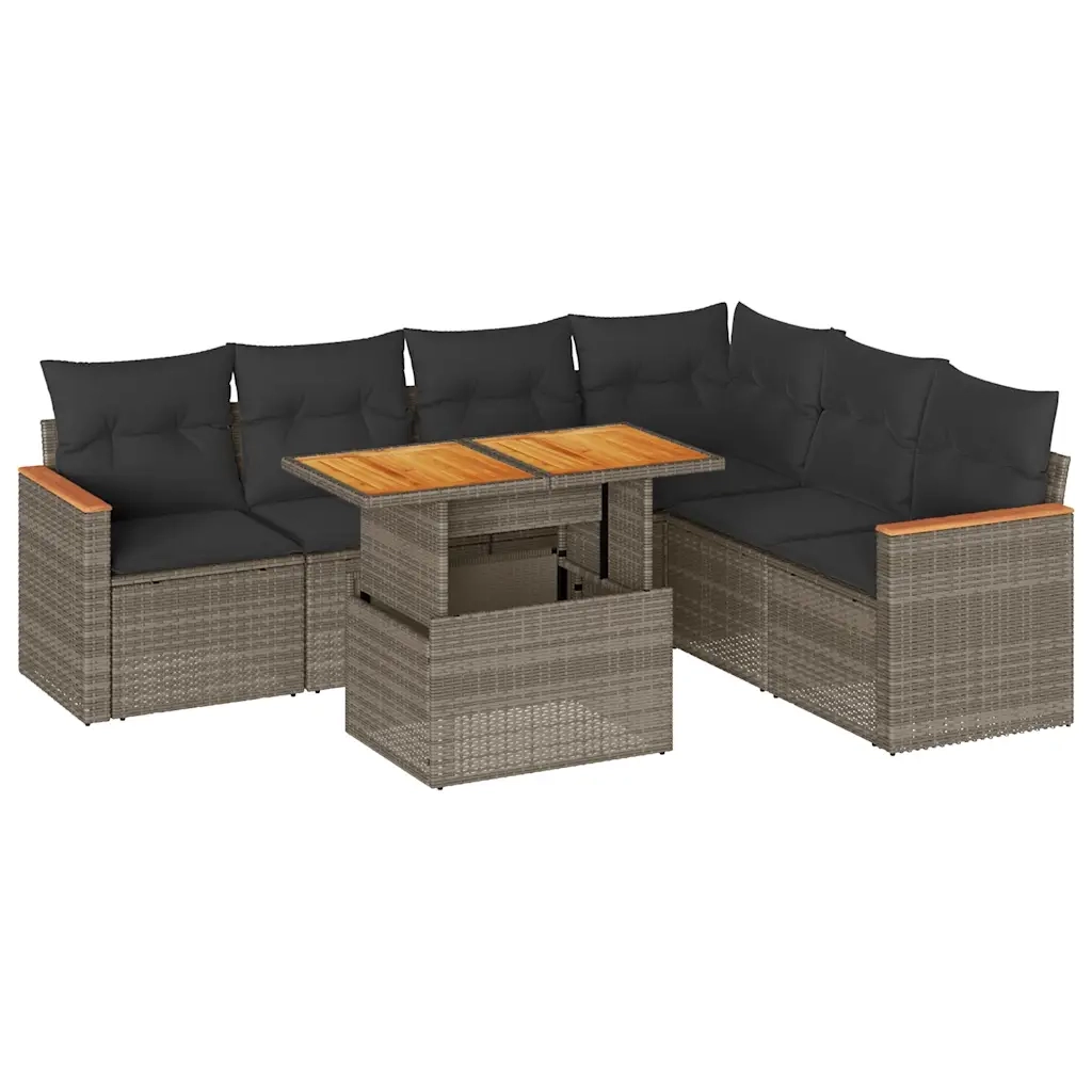 Set Divani da Giardino 7pz con Cuscini Grigio Polyrattan Acacia 3327497