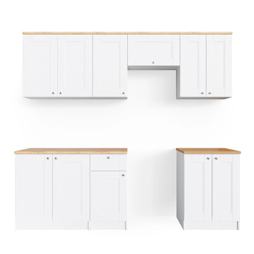 Cucina componibile Bergamo Bianco/Rovere dorato 240 cm, PL Goldkraft con striscia LED Vicco
