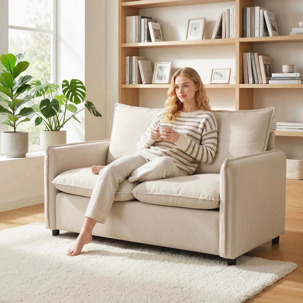 Divano 2 Posti Imbottito in Similpelle ¨C Minimal ¨C Crema