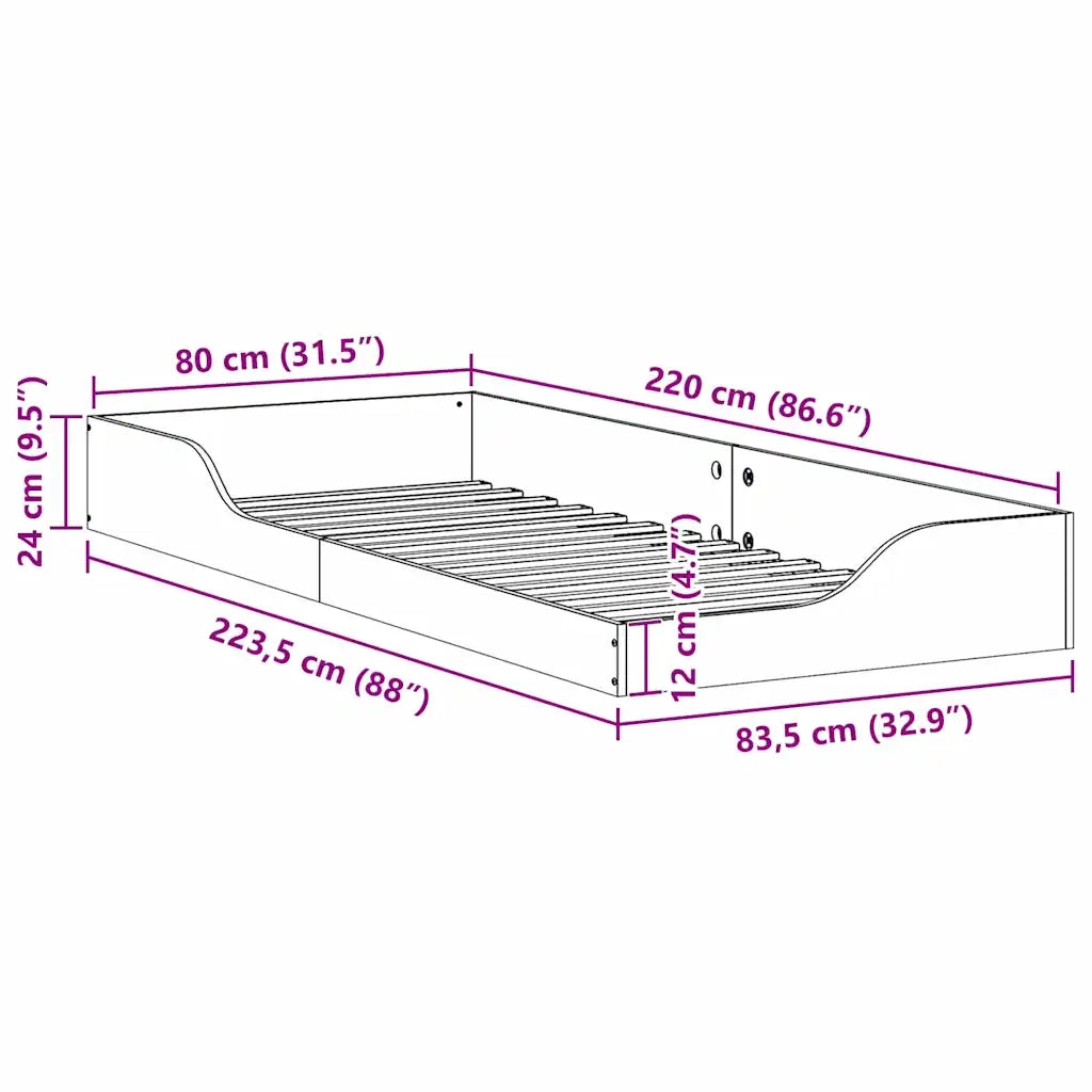 Struttura del letto Marrone 80 x 220 cm Pino massello 873409