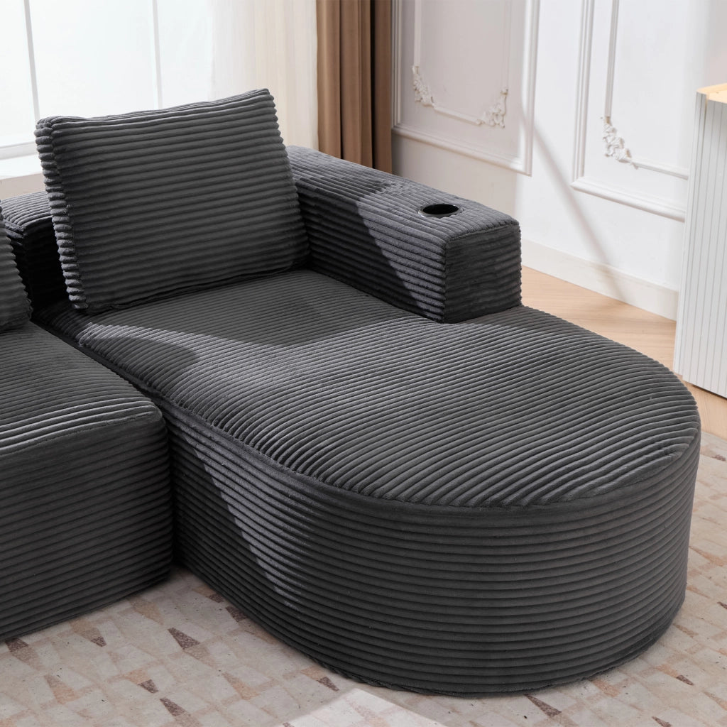 Divano 2 Posti con Cuscini e Portabicchieri ¨C MINIMAL ¨C Tessuto, 265 cm