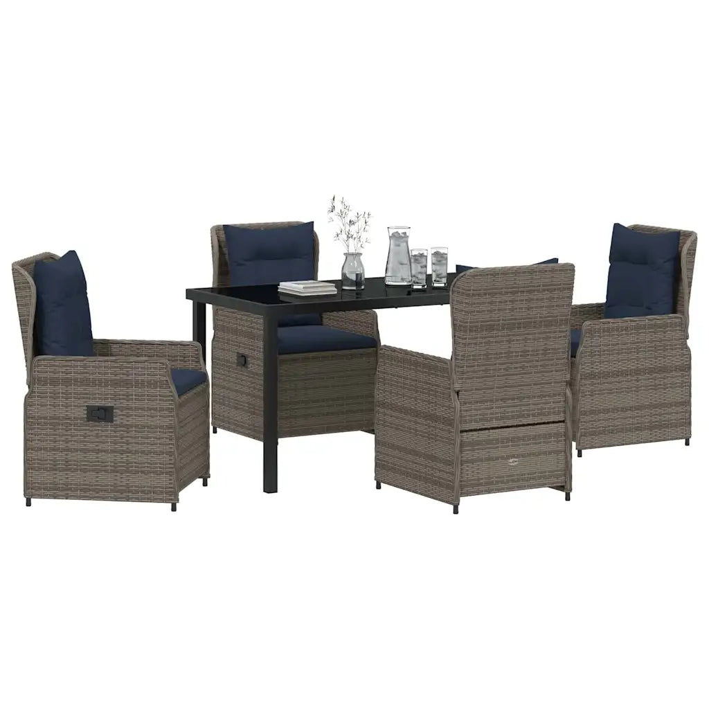 Set da Pranzo per Giardino 5 pcs Grigio Poly Rattan