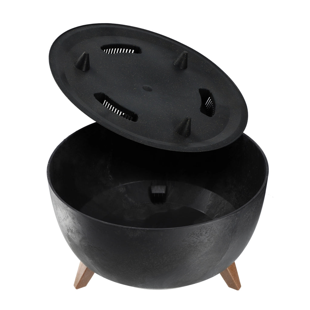 Vaso da fiori KADAX 47 cm con coperchio e piedini in sughero, colore nero.