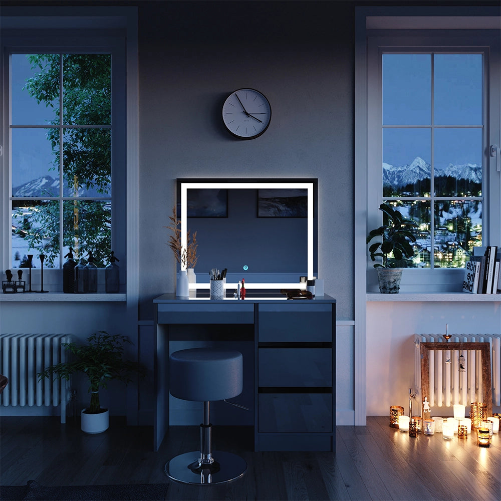 Vicco Tavolo da toeletta Grigio 40 cm con specchio LED e sgabello