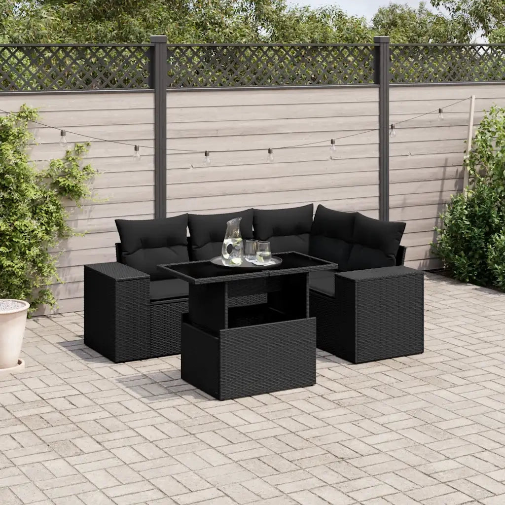 Set Divani da Giardino 5 pz con Cuscini in Polyrattan Nero