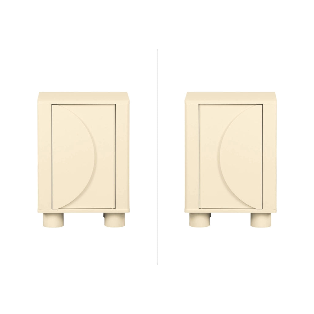 Set 2 comodini effetto legno di mango 1 anta reversibile, beige