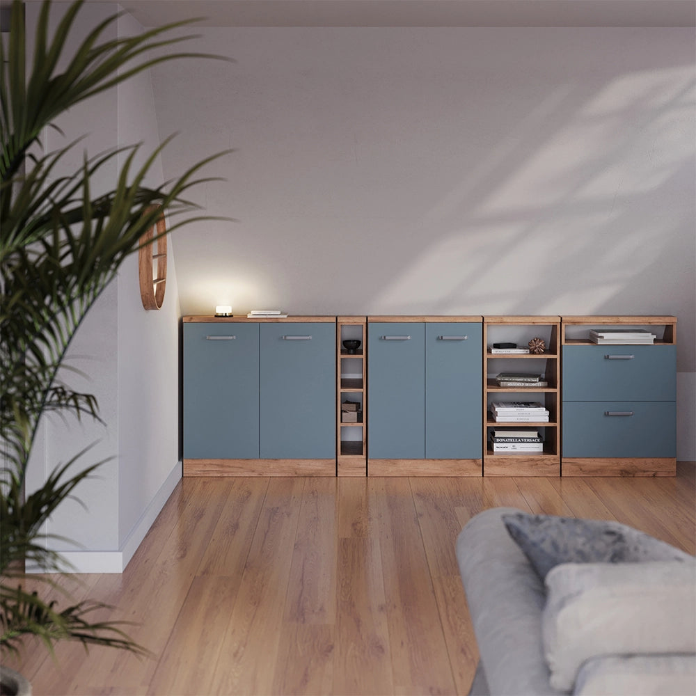 Mobile sottotetto Rion Grigio-blu/Rovere dorato con 2 porte Vicco