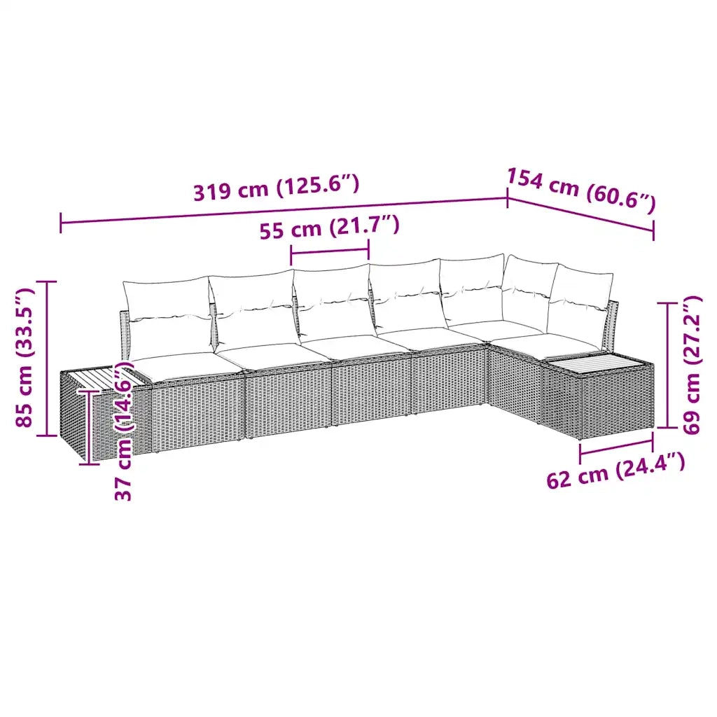 Set Divano da Giardino con cuscino 6 pcs Grigio Poly Rattan 3348095