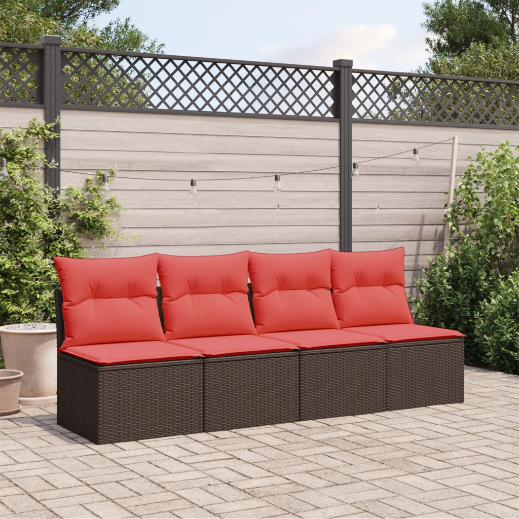 Divano da giardino con cuscini 4 posti marrone in polyrattan 366228
