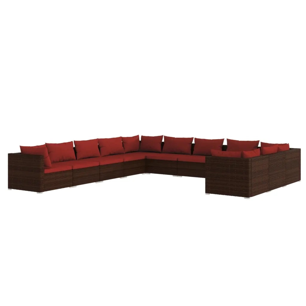 Set Divani da Giardino 11 pz con Cuscini in Polyrattan Marrone 3102811