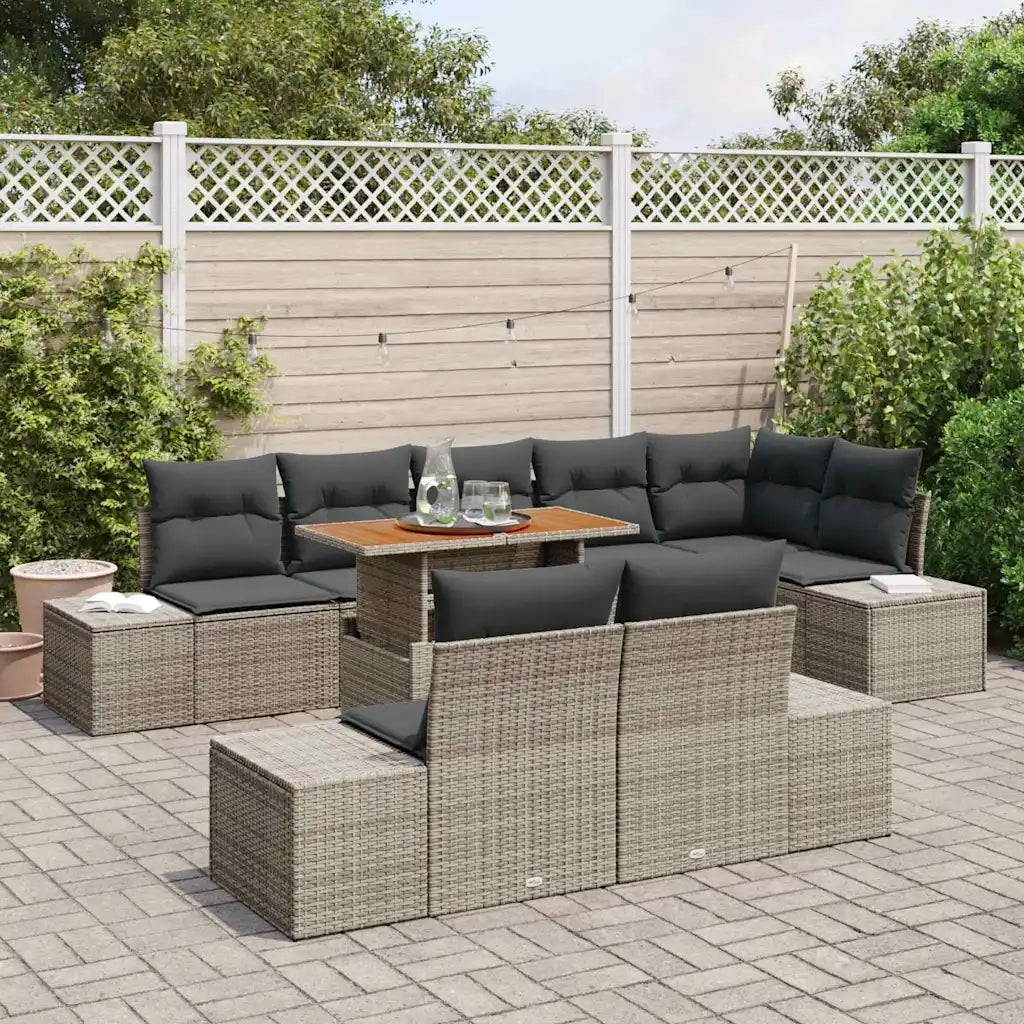 Set da Pranzo per Giardino con cuscino 9 pcs Grigio e Marrone 3349978