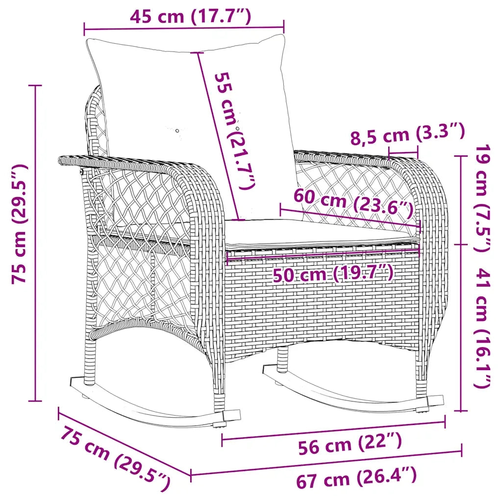 Sedia a Dondolo da Giardino con Cuscini in Polyrattan Beige 4104196