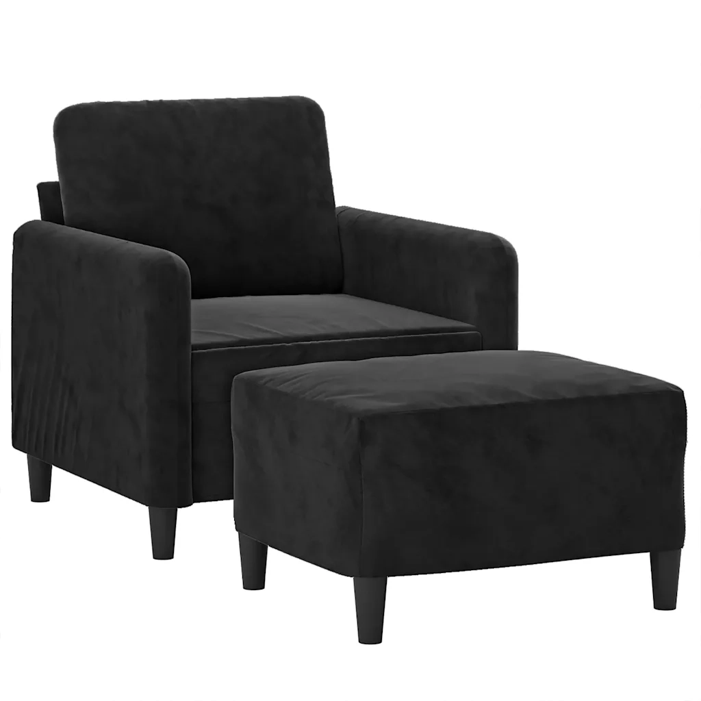 Poltrona | Sedia Relax con Poggiapiedi Nero 60 cm in Velluto