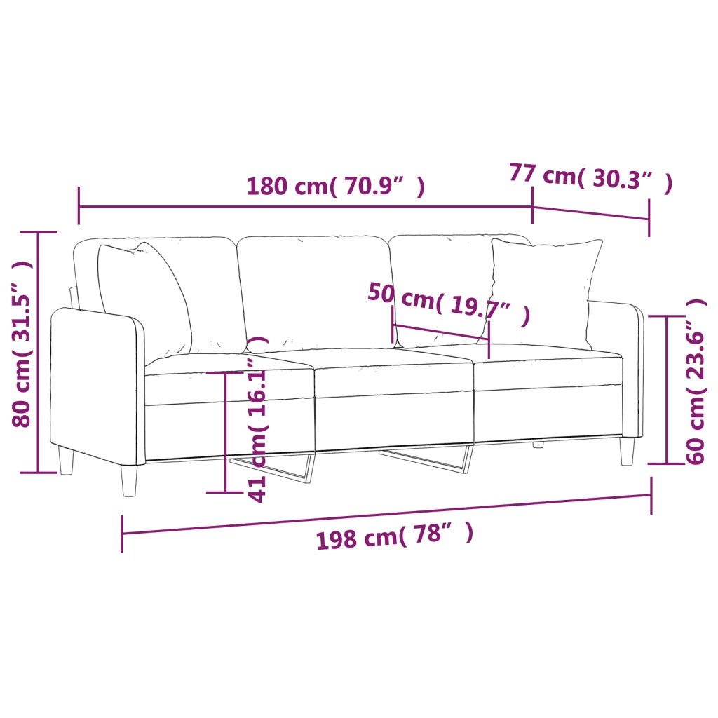 Divano a 3 Posti con Cuscini-Sofa 3 Posti con Cuscini Grigio Chiaro 180 cm in Tessuto 102724