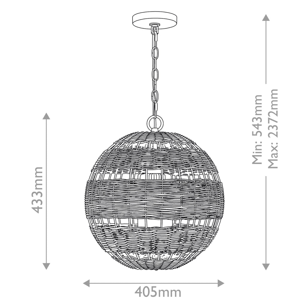 Lampada sospensione esterna rattan marrone IP44 E27 Quoizel