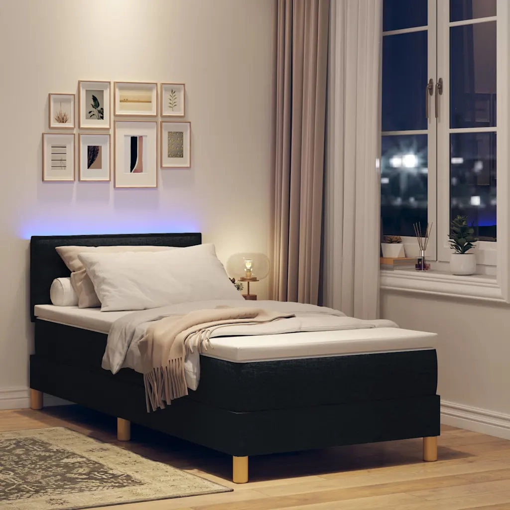 Letto a Sorgente LED con strisce LED Nero 100 x 200 cm Tessuto 3342340