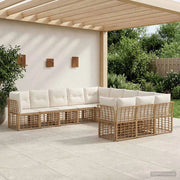 Set di divani da esterno Naturale e Bianco Crema Poliestere 3437586