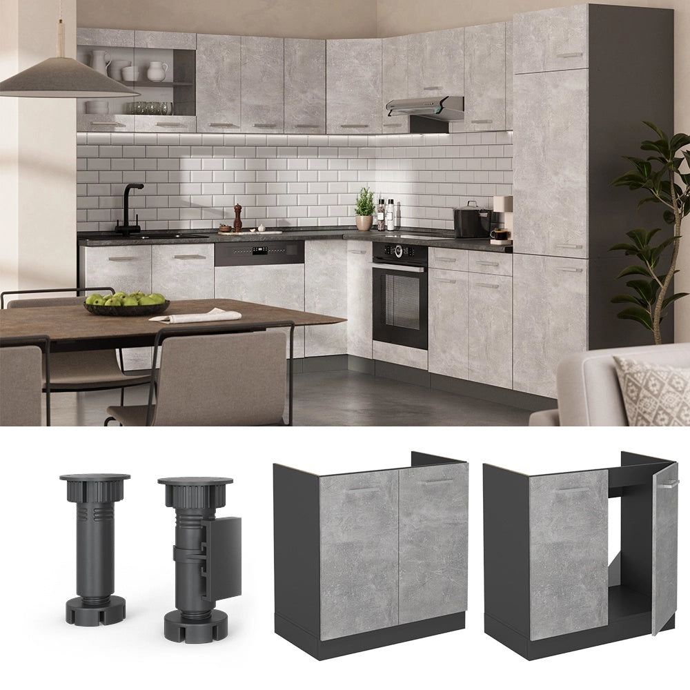 Mobile lavello cucina R-Line Calcestruzzo/Antracite 80 cm, PL Antracite Vicco