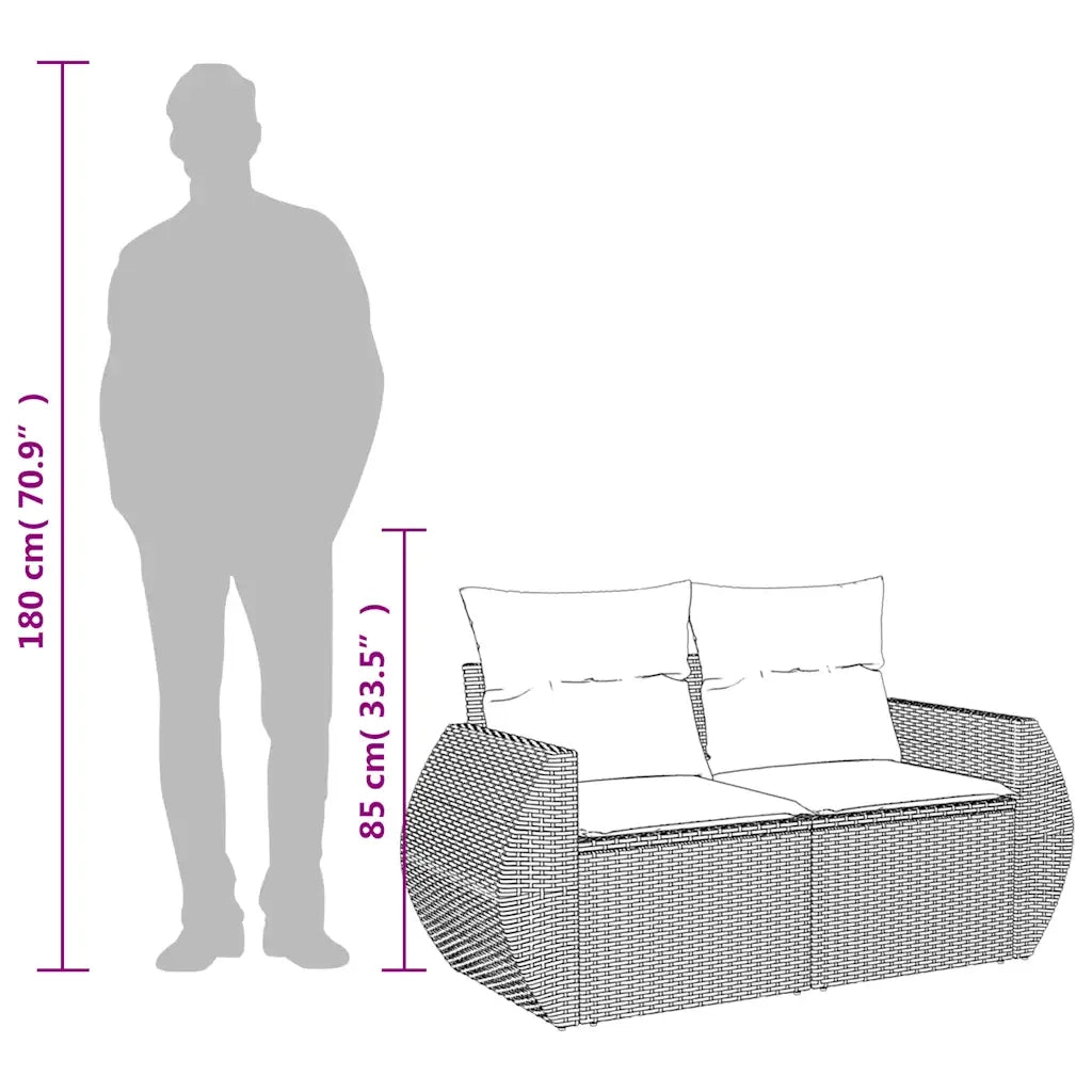Divano da Giardino a 2 Posti con Cuscini in Polyrattan Marrone 366222