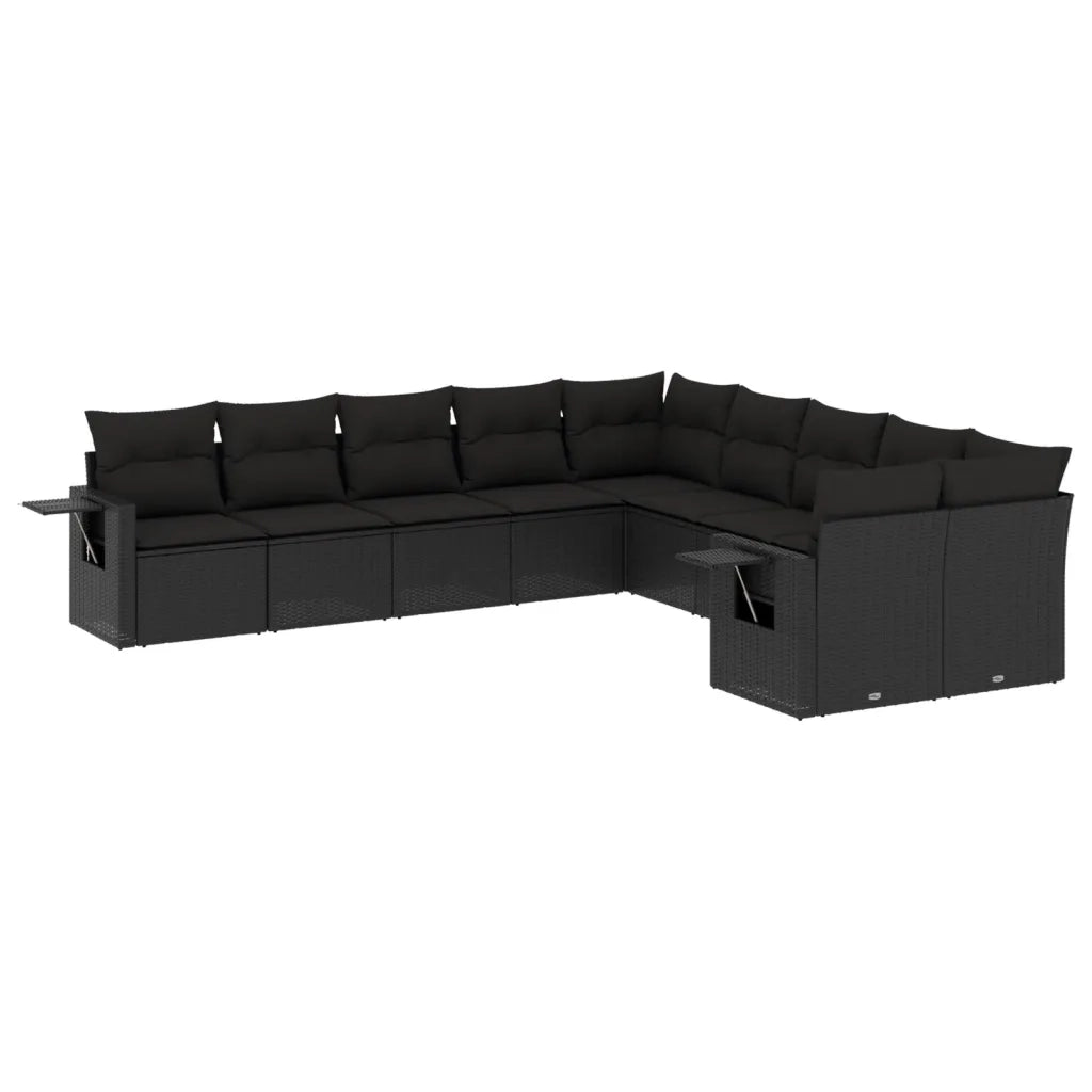 Set Divani da Giardino 10pz con Cuscini in Polyrattan Nero 3253042