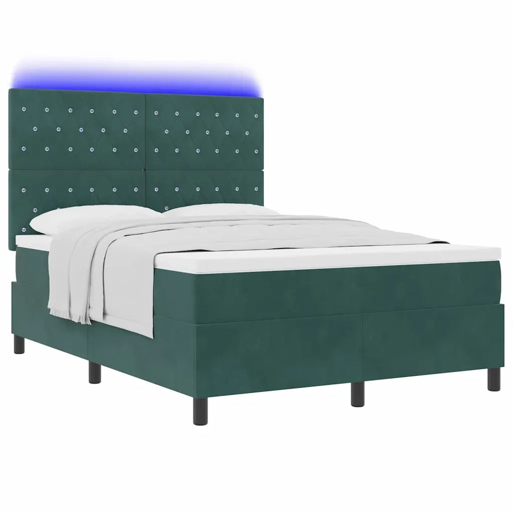 Letto a Sorgente LED Verde Scuro 140 x 190 cm Velluto 3343247