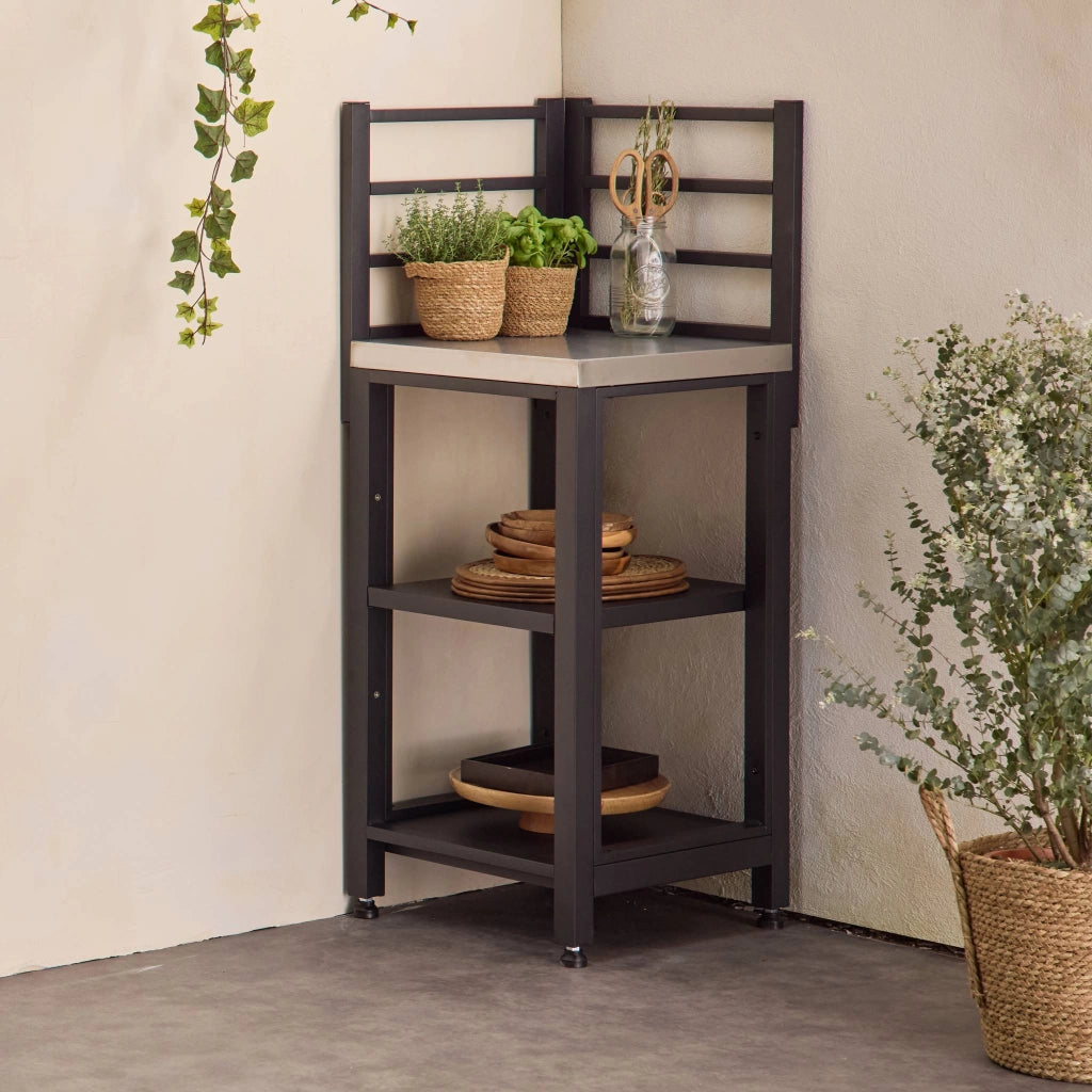 Mobile da esterno in acciaio 2 ripiani, 48.5cm, nero