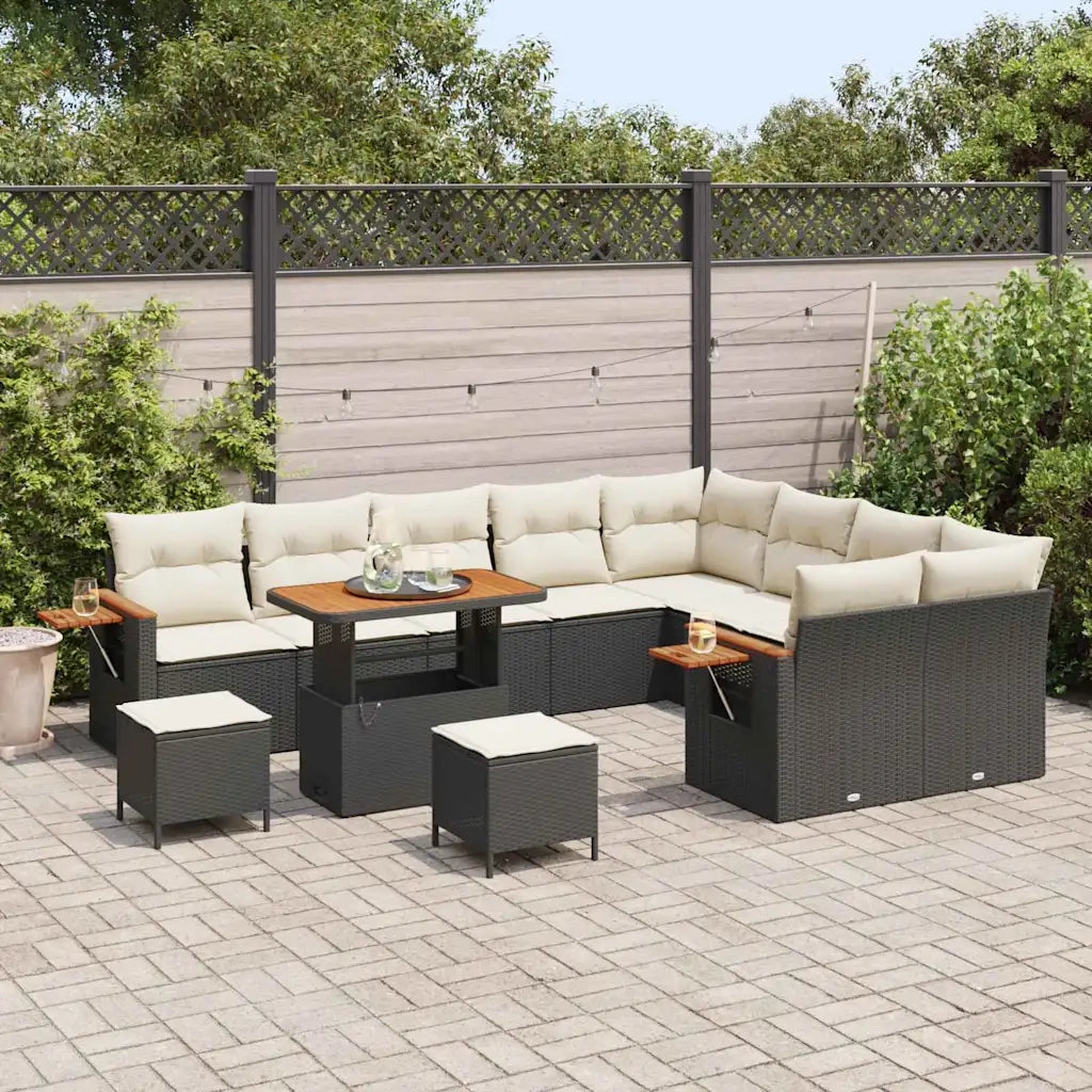 Set Divano da Giardino con cuscino 12 pcs Nero e Crema