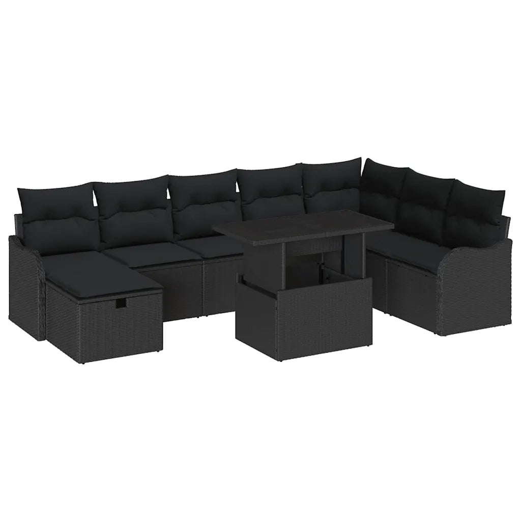 Set Divano da Giardino con cuscino 9 pcs Nero Poly Rattan 3359740