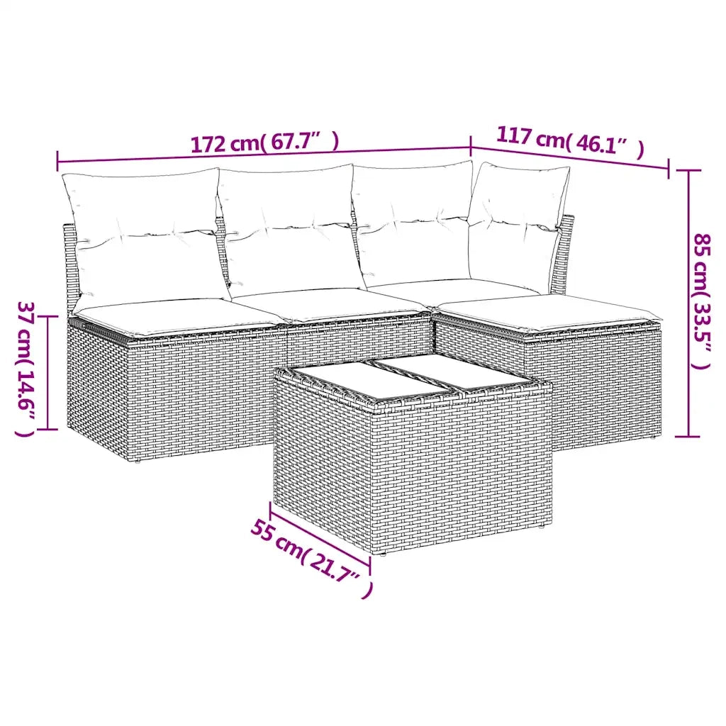 Set Divani da Giardino 5 pz | Set Salotto da Giardino con Cuscini in Polyrattan Nero