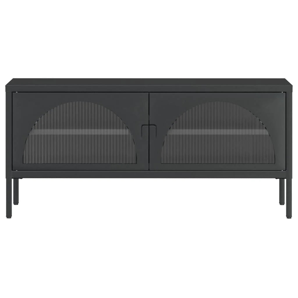 Mobile TV multimediale scaffale TV mobile TV sala da pranzo soggiorno camera da letto 105 x 35 x 50 cm vetro e acciaio nero 02_0025692