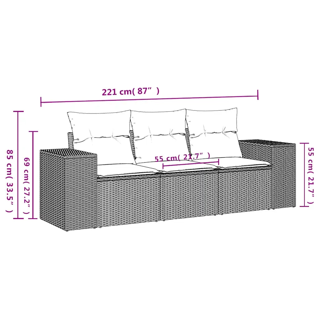 Set Divano da Giardino 3 pz | Set Salotto da Giardino con Cuscini Marrone in Polyrattan