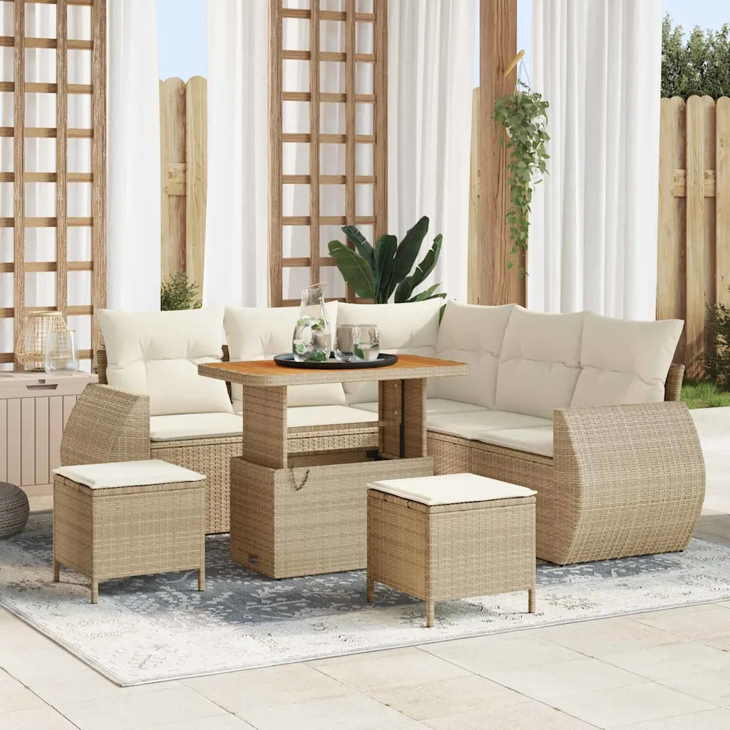 Set Divano da Giardino 8 pcs Beige polyrattan