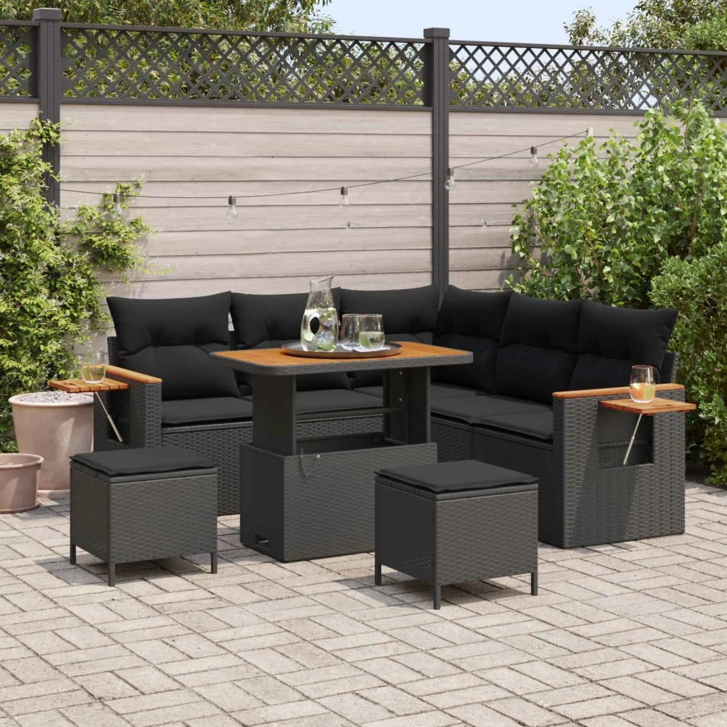 Set Divano da Giardino con cuscino 9 pcs Nero polyrattan 3365124