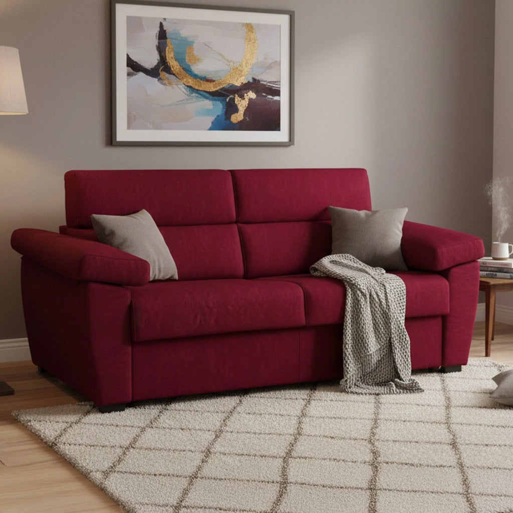 Pacecos, Divano Letto 3 Posti Sfoderabile Made in Italy, 225x95 cm Rosso