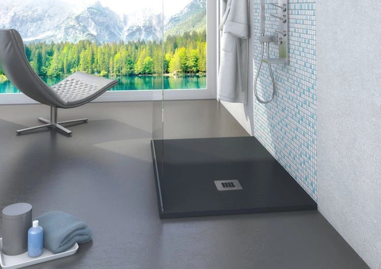 Piatto doccia in pietra SOLIDSTONE alto 2,8 cm - Antracite Grafite nero RAL 7016 - Misura: 70x130 x 2,8h