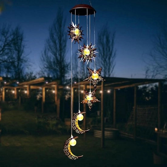 Campana a Vento con Luce Solare da Esterno LED Lampada con Luna e Stelle