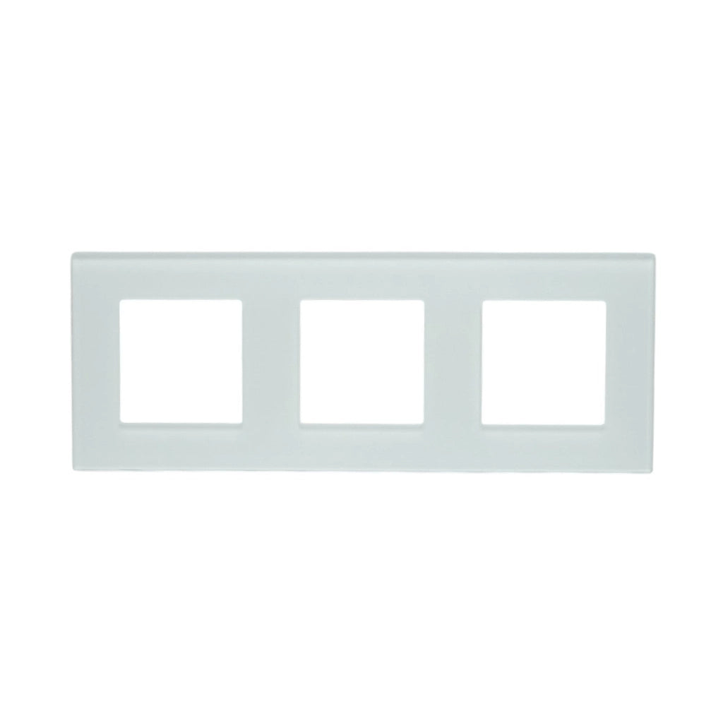 Cornice tripla in vetro bianco per presa e interruttore 228x86x10 mm