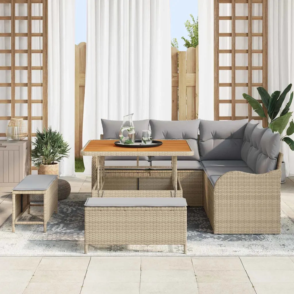Set Divano da Giardino con cuscino 8 pcs Beige e Grigio Chiaro