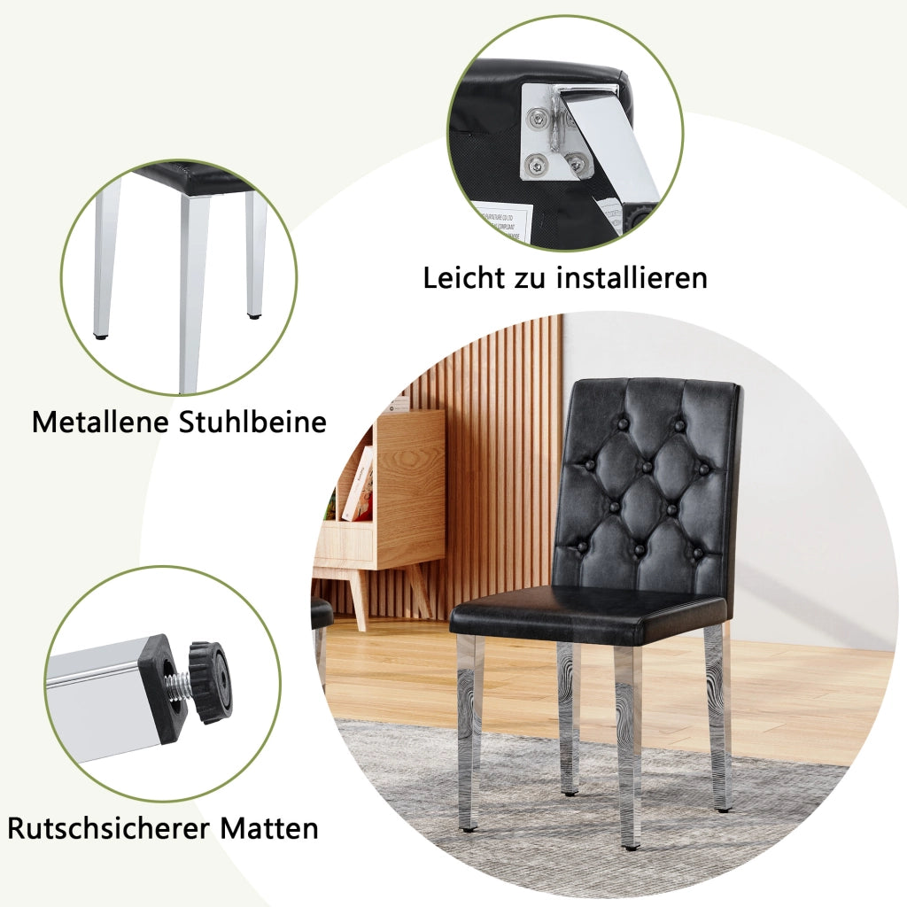 SEDIE da pranzo Set da 4 pezzi 89 cm Nero/Argento in PU e metallo