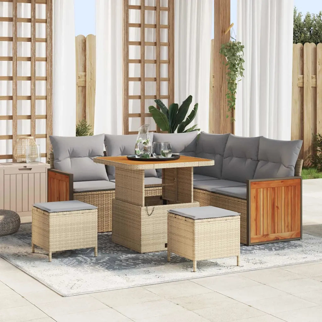 Set Divano da Giardino 9 pcs Beige e Grigio Chiaro polyrattan