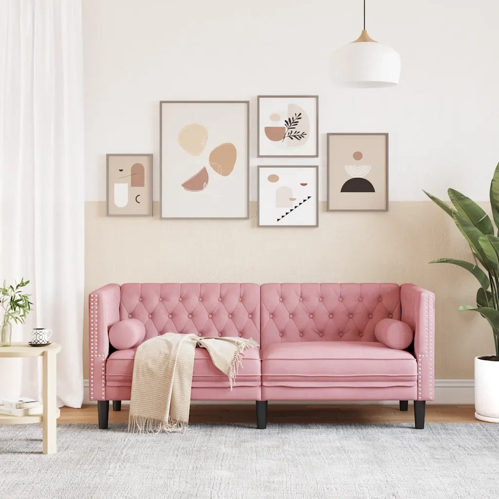 Divano Chesterfield con Rinforzi 2 Posti Rosa in Velluto 372686