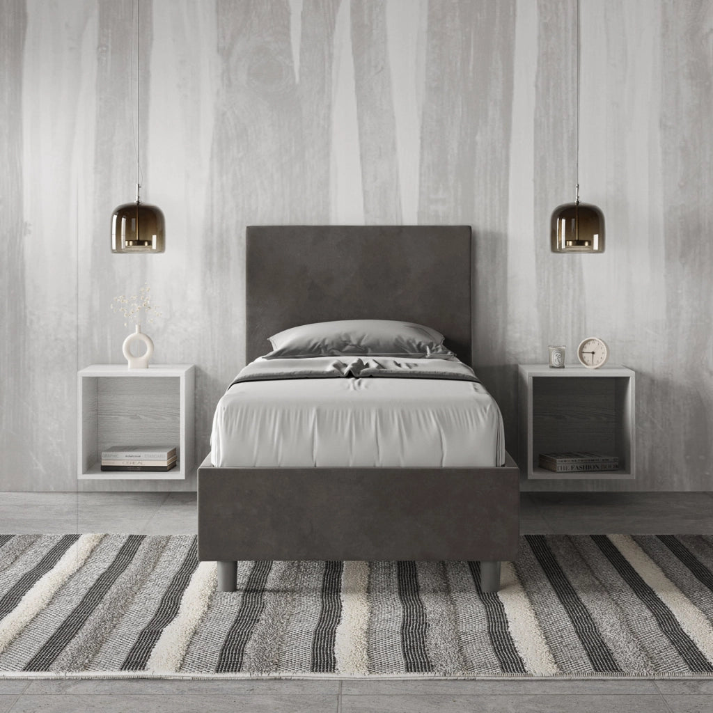 BS COM Letto singolo contenitore imbottito 80x210 microfibra grigio