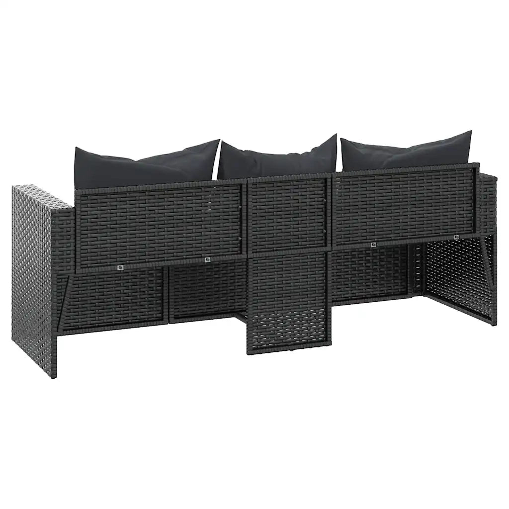 vidaXL Divano da Giardino a 3 Posti con Cuscini Nero in Polyrattan