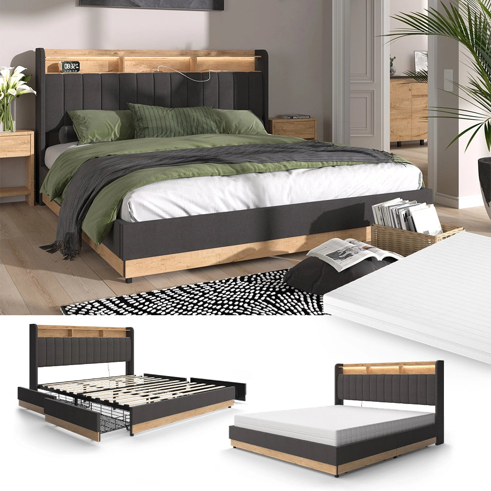 Vitalispa Letto imbottito Antracite 180x200 cm con materasso