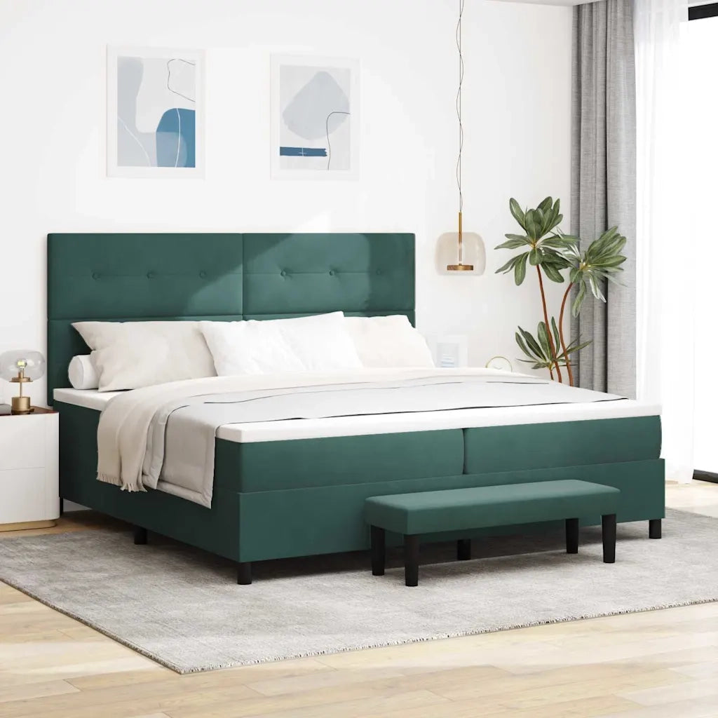 Letto a molle con materasso Verde scuro 200 x 200 cm Velluto