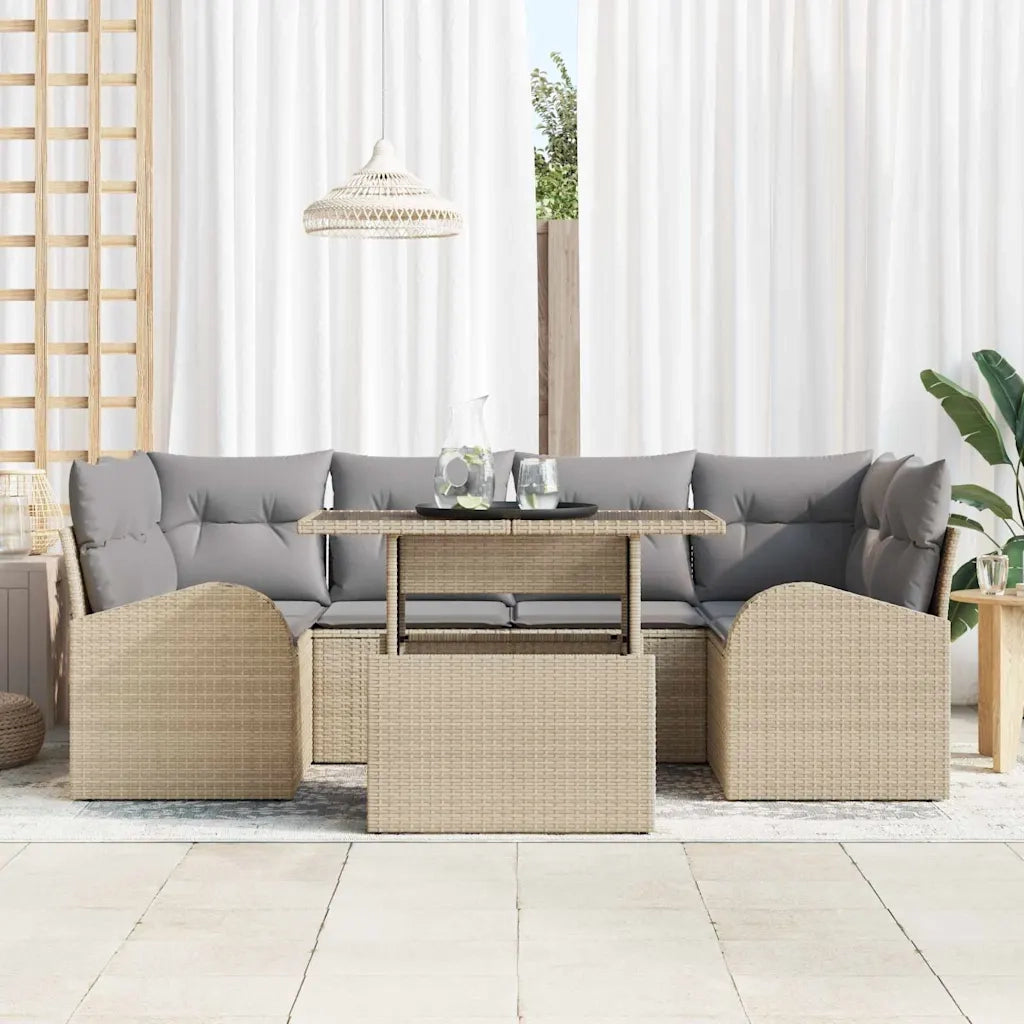 Set Divano da Giardino 7 pcs Beige Rattan in Polipropilene 3357313