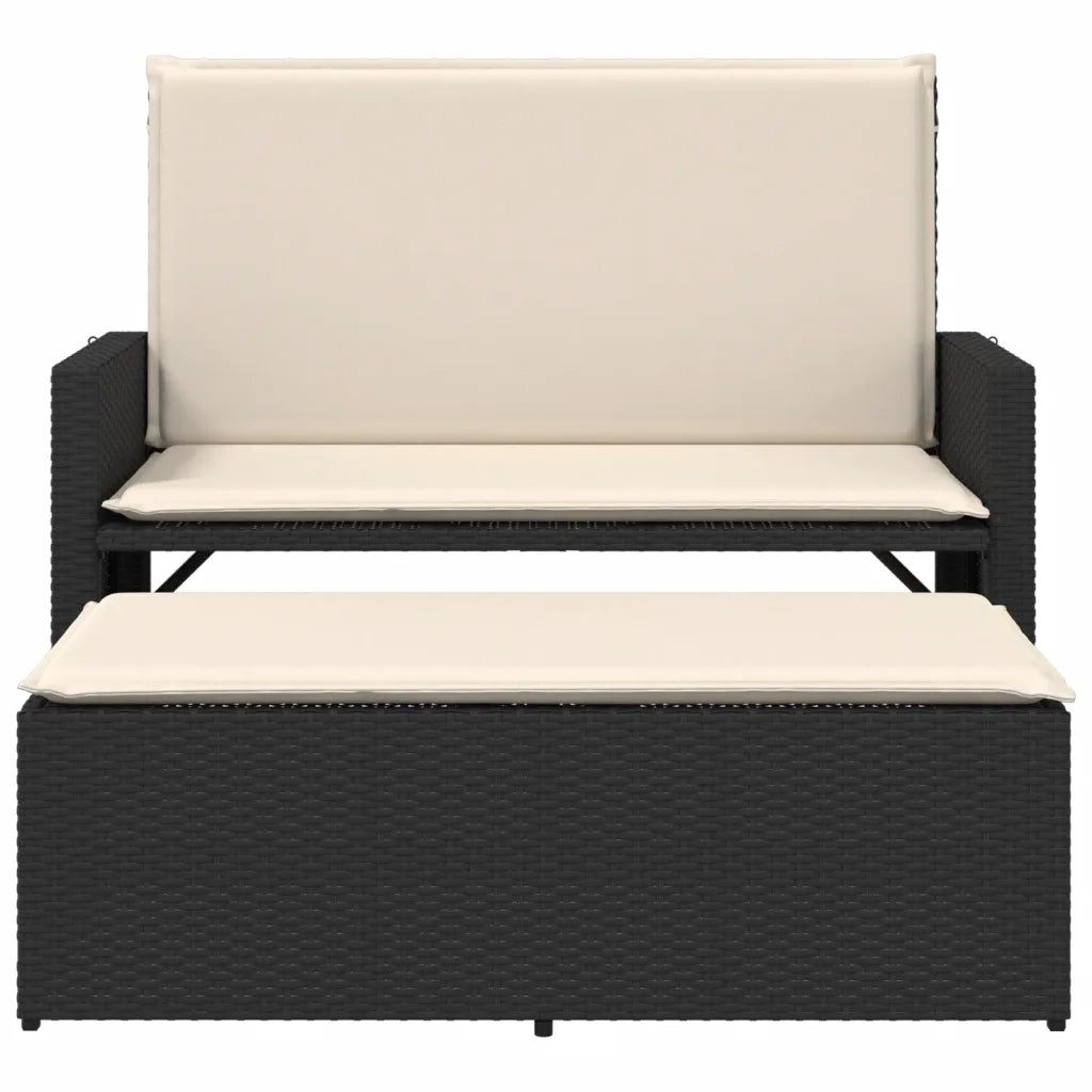 Panca da Giardino con Cuscini e Poggiapiedi Nera in Polyrattan 368407